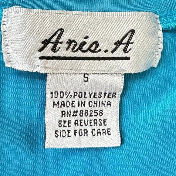 Aris A. Mesh Top Pineapple Mirage Print Scoop Neck Cap Sleeve White Teal  Small - Picture 5 of 6